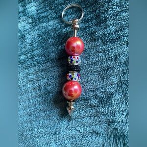 Vibrant Red Beaded Keychain